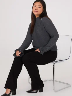Suzy Shier Long Sleeve|Sweaters & Cardigans>Mock Neck Sweater With Pearl Details