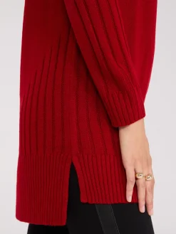 Suzy Shier Long Sleeve|Sweaters & Cardigans>Mock Neck Tunic Sweater With Button Details