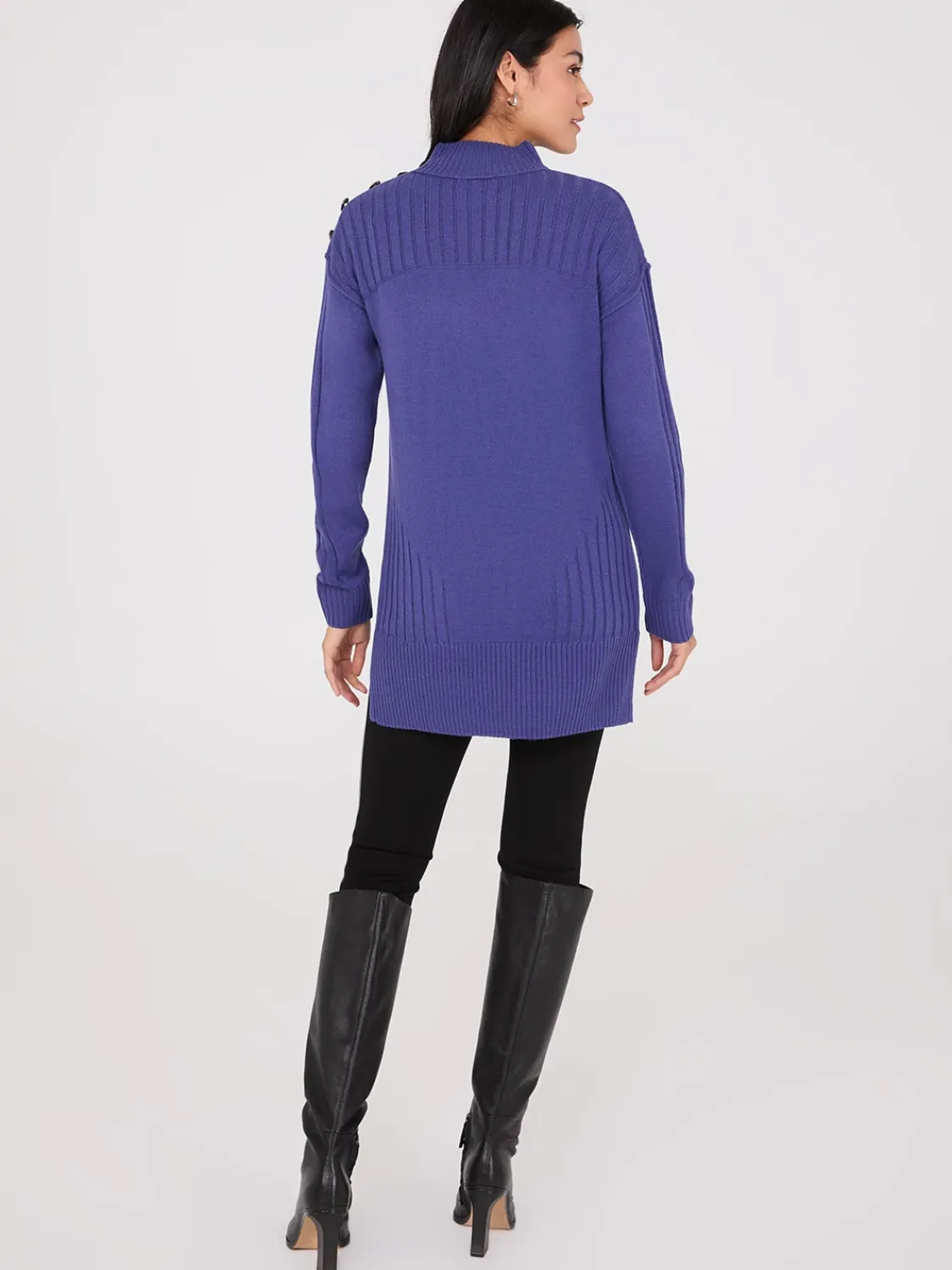 Suzy Shier Long Sleeve|Sweaters & Cardigans>Mock Neck Tunic Sweater With Button Details