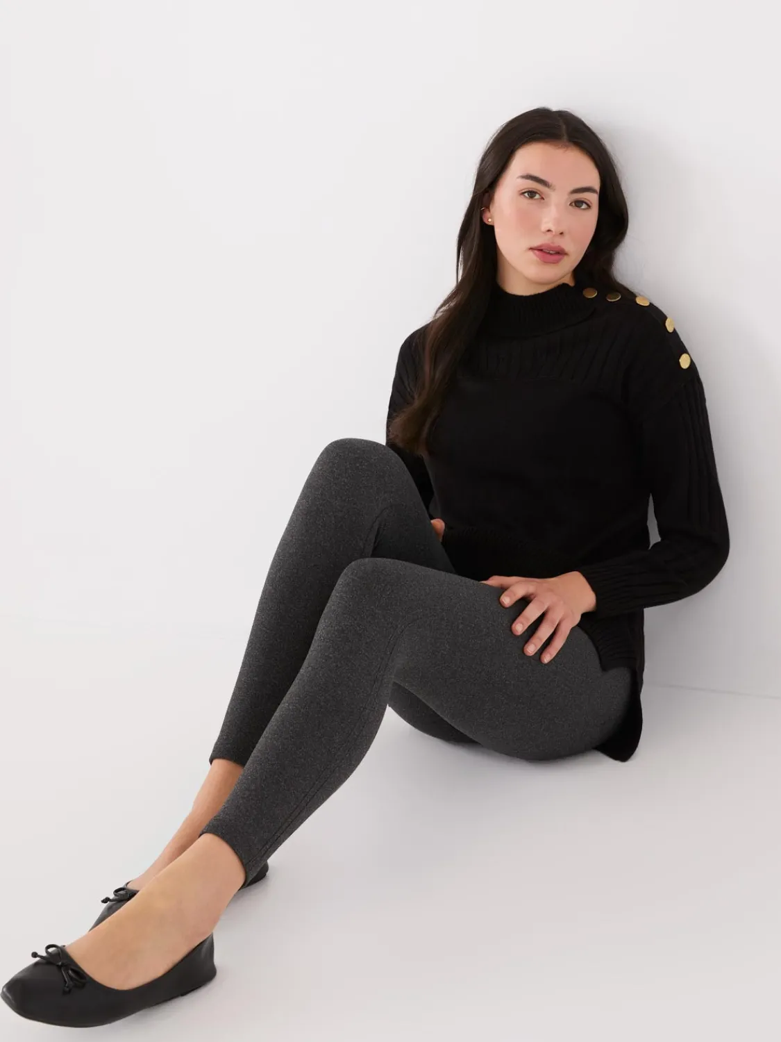 Suzy Shier Long Sleeve|Sweaters & Cardigans>Mock Neck Tunic Sweater With Button Details