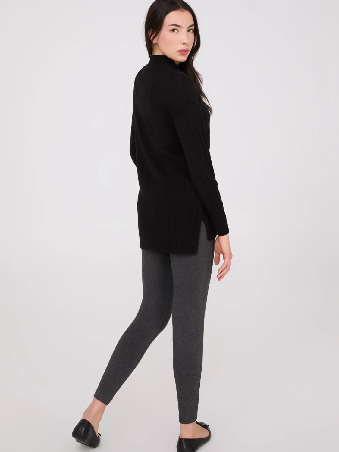 Suzy Shier Long Sleeve|Sweaters & Cardigans>Mock Neck Tunic Sweater With Button Details
