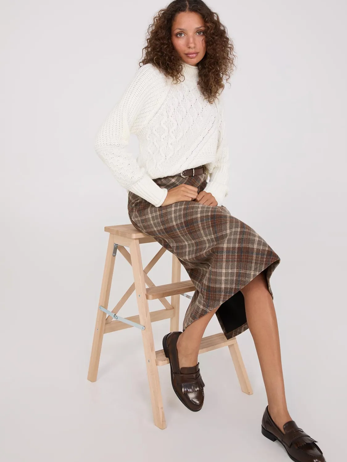 Suzy Shier Long Sleeve|Sweaters & Cardigans>Multi Cable Knit Mock Neck Sweater