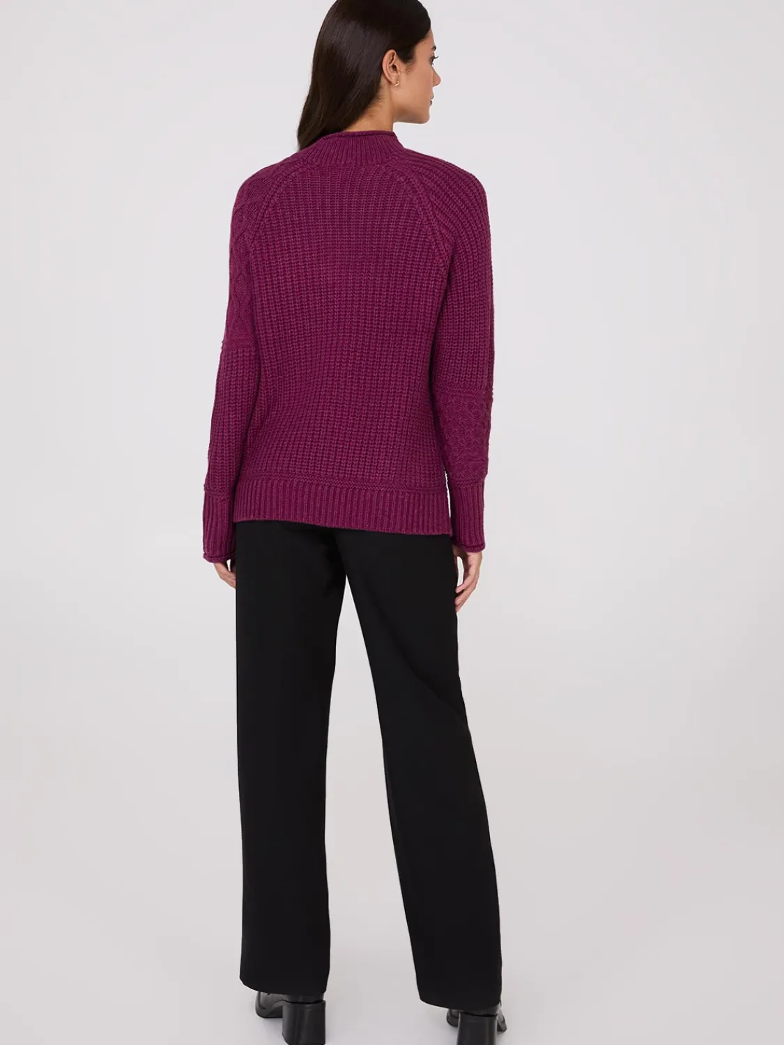 Suzy Shier Long Sleeve|Sweaters & Cardigans>Multi Cable Knit Mock Neck Sweater