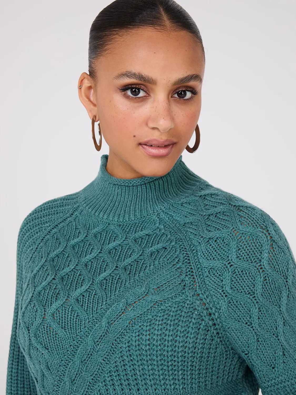 Suzy Shier Long Sleeve|Sweaters & Cardigans>Multi Cable Knit Mock Neck Sweater