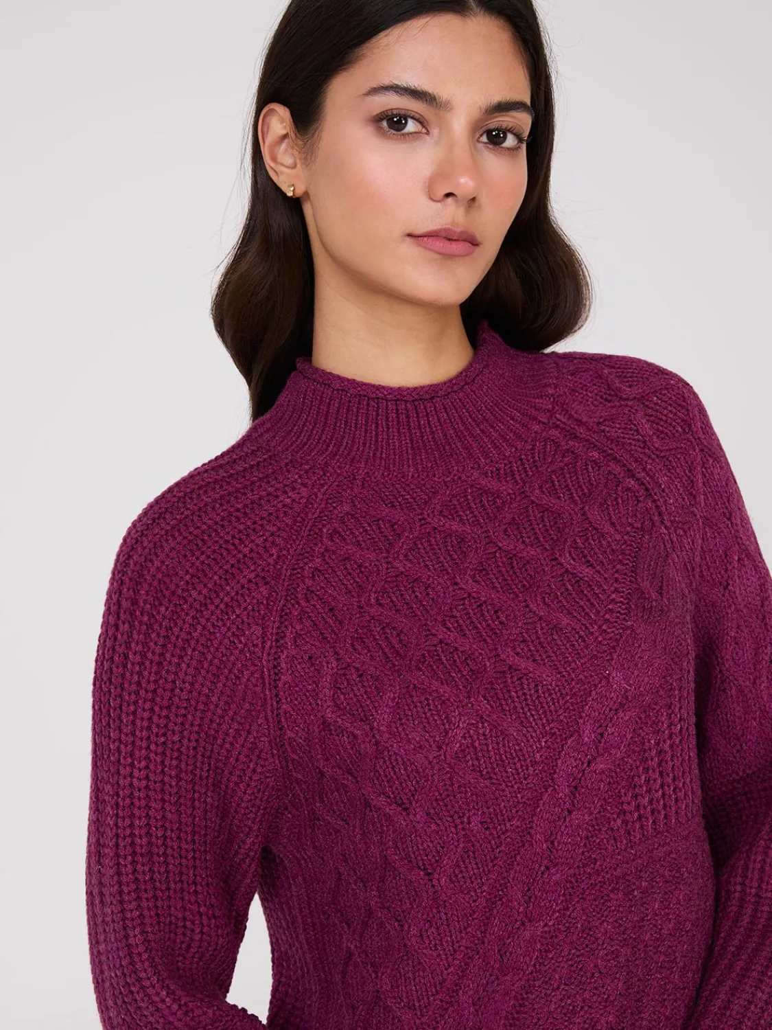 Suzy Shier Long Sleeve|Sweaters & Cardigans>Multi Cable Knit Mock Neck Sweater