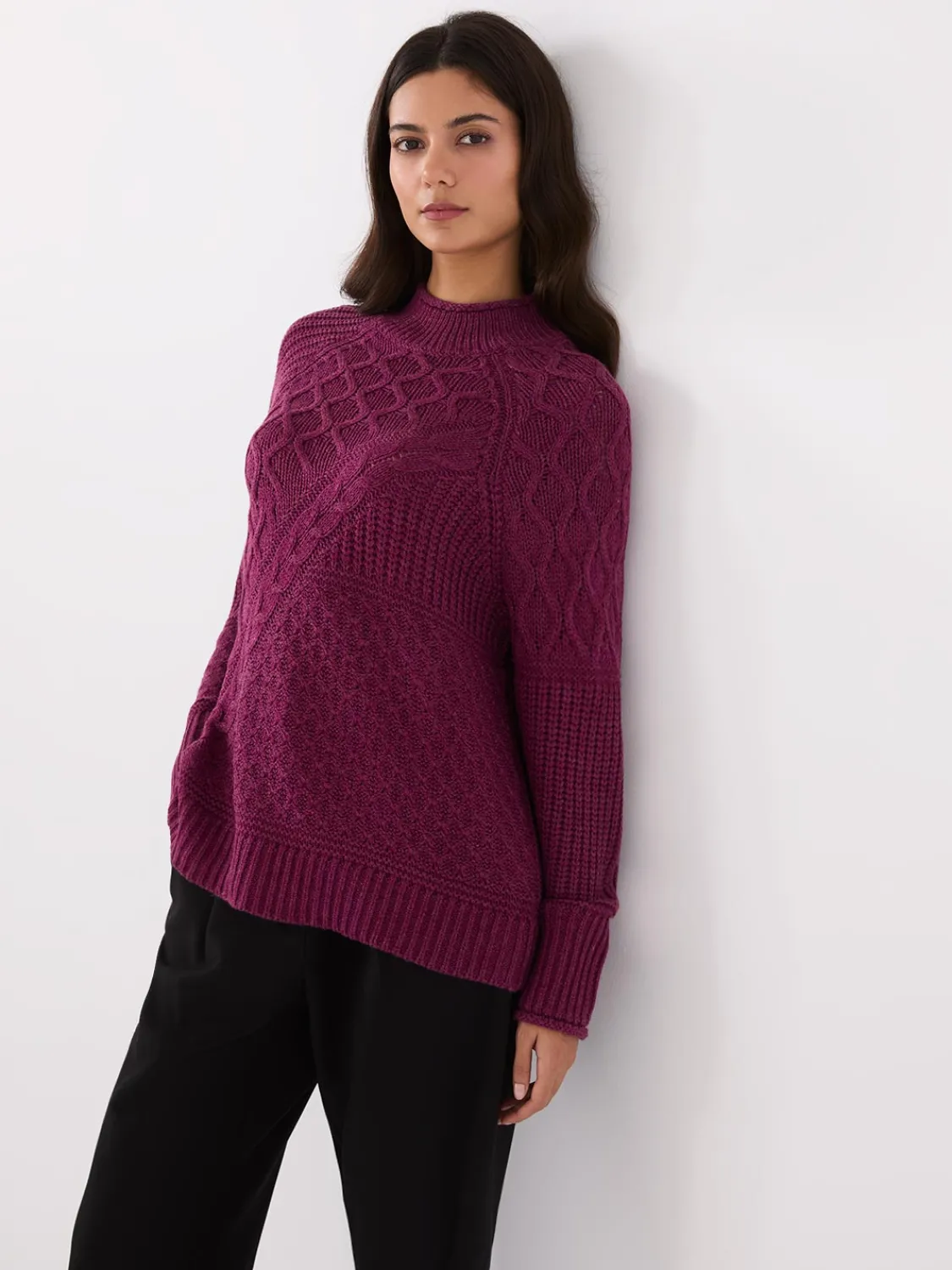 Suzy Shier Long Sleeve|Sweaters & Cardigans>Multi Cable Knit Mock Neck Sweater