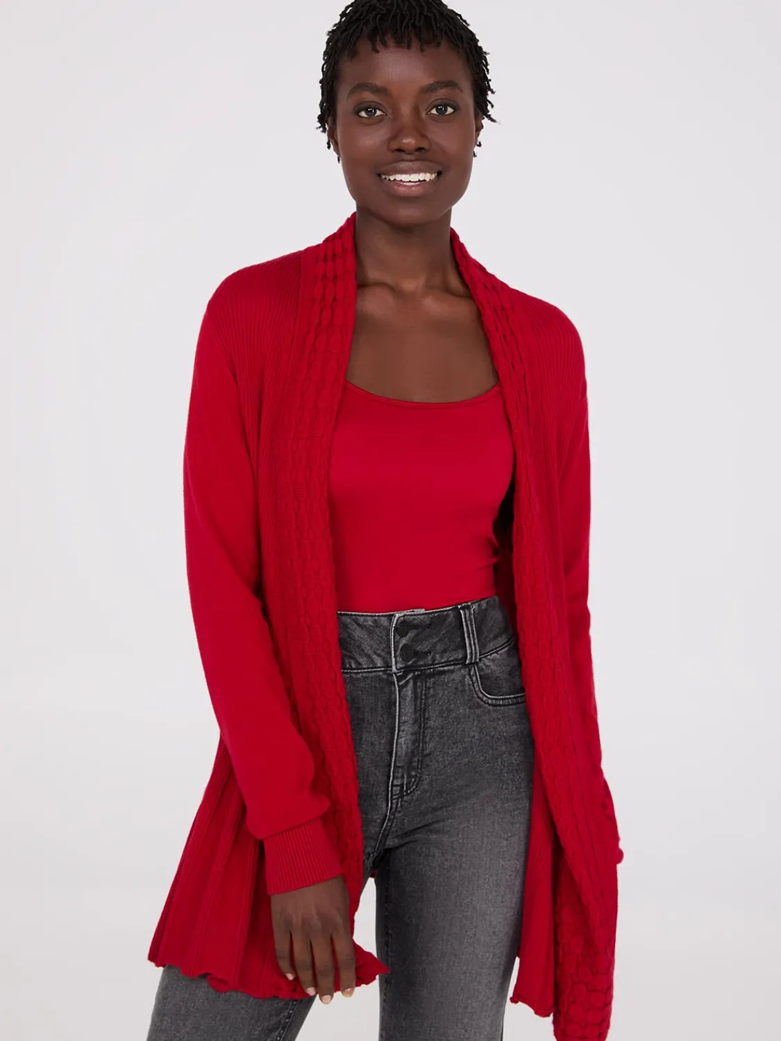 Suzy Shier Long Sleeve|Sweaters & Cardigans>Multi Stitch Shawl Collar Duster Cardigan