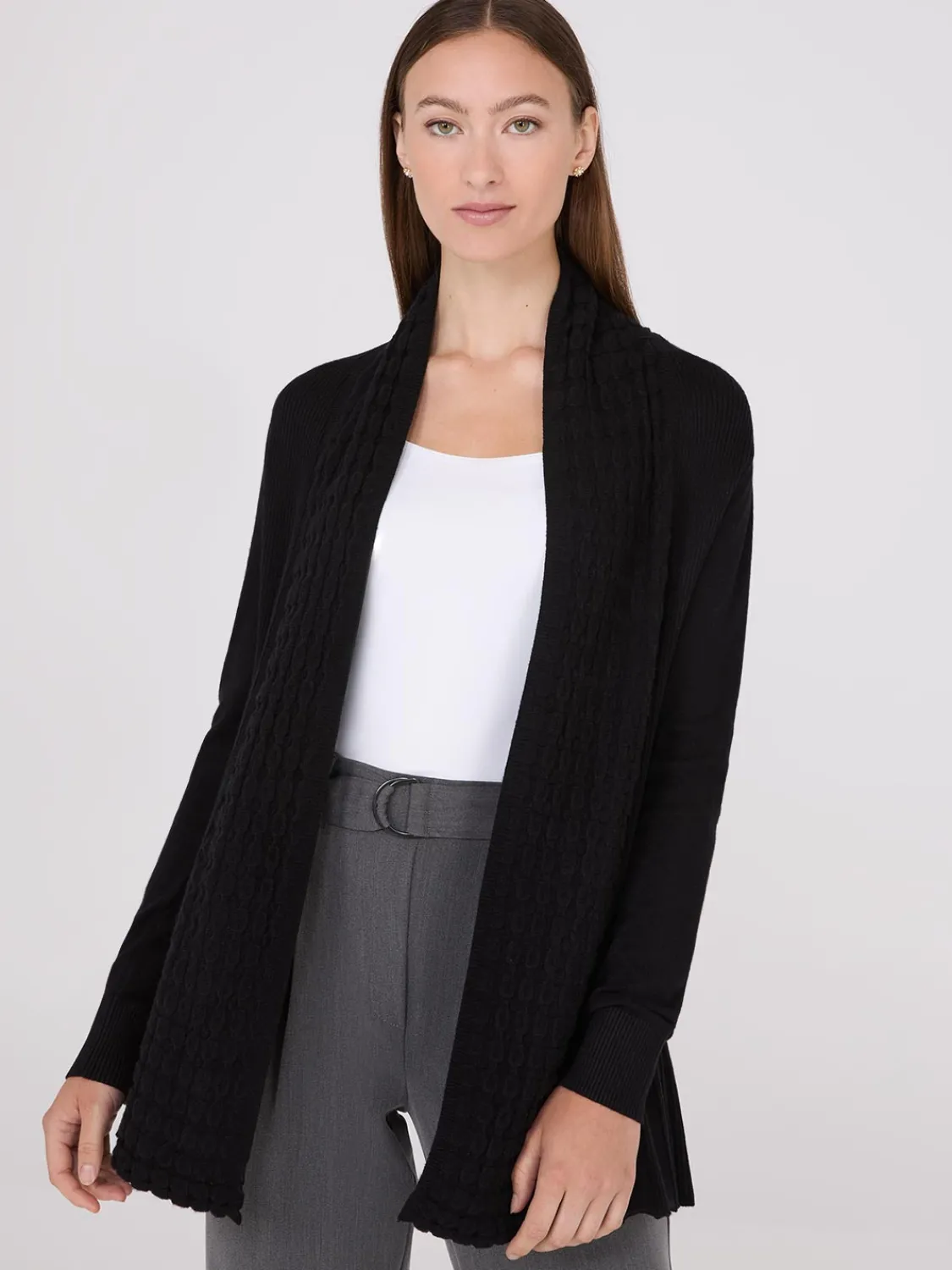 Suzy Shier Long Sleeve|Sweaters & Cardigans>Multi Stitch Shawl Collar Duster Cardigan