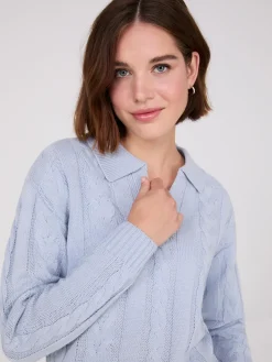 Suzy Shier Long Sleeve|Sweaters & Cardigans>Multi-Cable Johnny Collar Sweater
