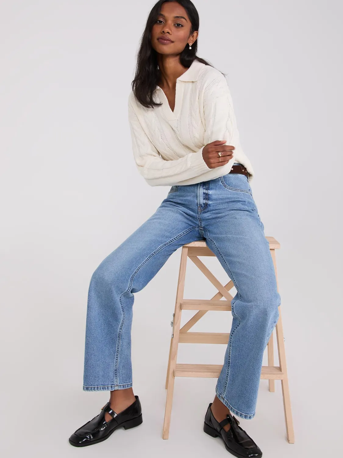 Suzy Shier Long Sleeve|Sweaters & Cardigans>Multi-Cable Johnny Collar Sweater