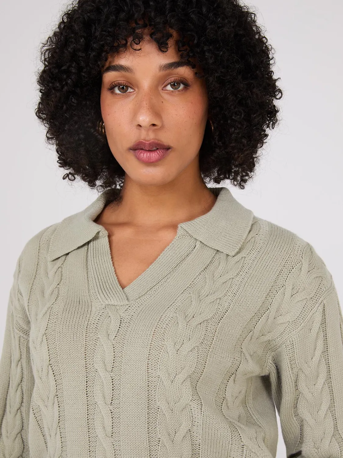 Suzy Shier Long Sleeve|Sweaters & Cardigans>Multi-Cable Johnny Collar Sweater