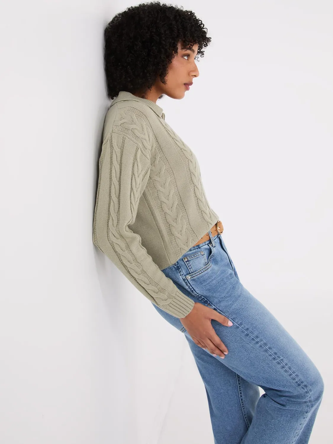 Suzy Shier Long Sleeve|Sweaters & Cardigans>Multi-Cable Johnny Collar Sweater