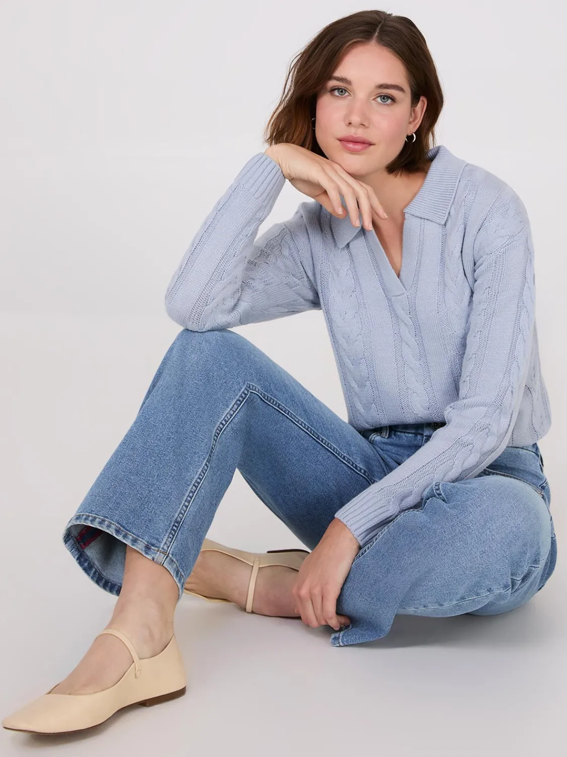 Suzy Shier Long Sleeve|Sweaters & Cardigans>Multi-Cable Johnny Collar Sweater