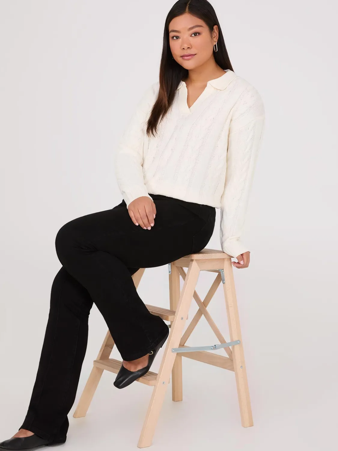 Suzy Shier Long Sleeve|Sweaters & Cardigans>Multi-Cable Johnny Collar Sweater