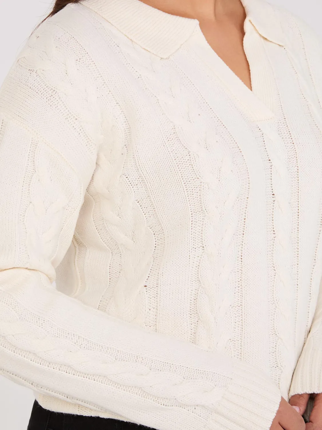 Suzy Shier Long Sleeve|Sweaters & Cardigans>Multi-Cable Johnny Collar Sweater