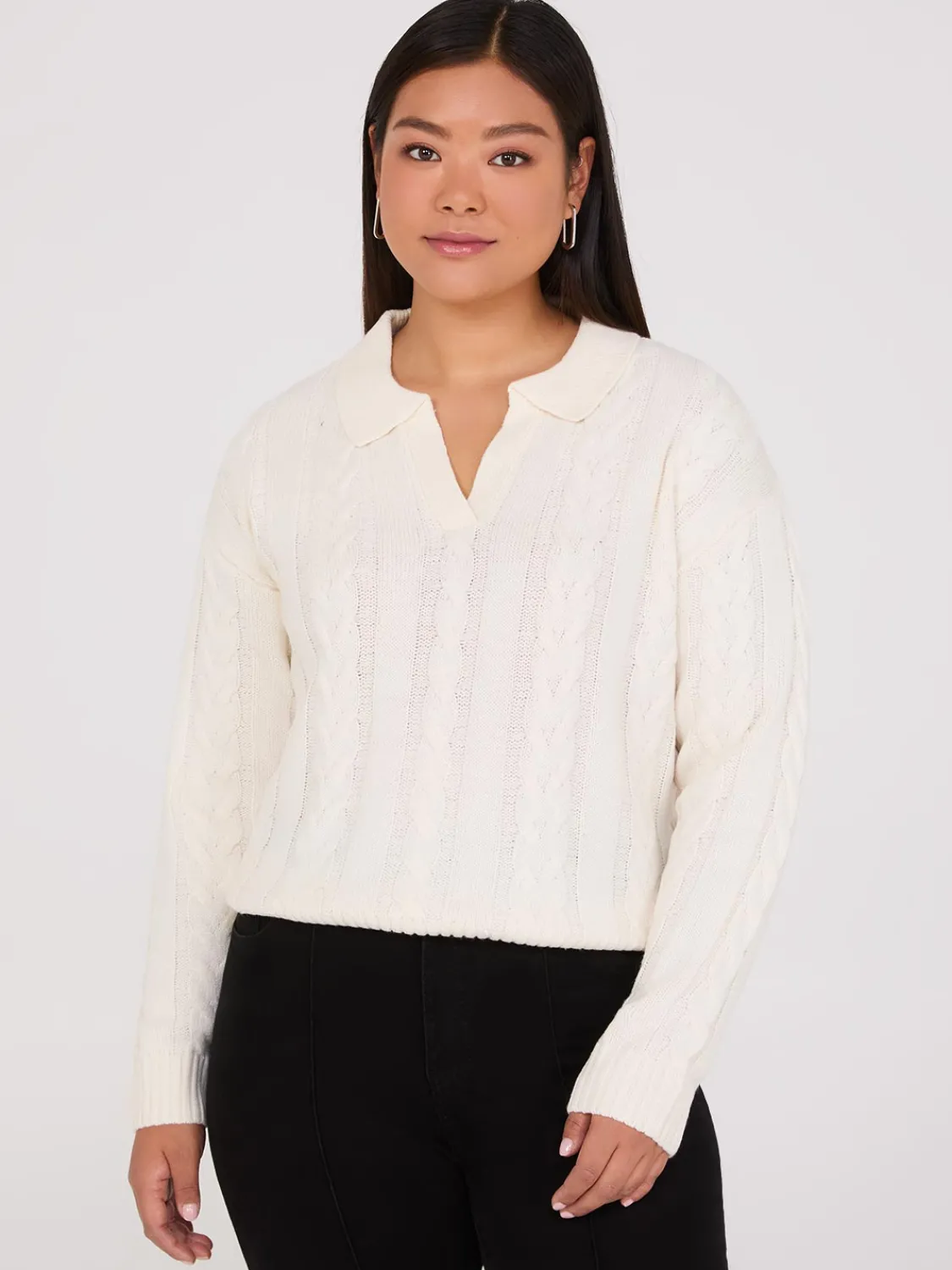 Suzy Shier Long Sleeve|Sweaters & Cardigans>Multi-Cable Johnny Collar Sweater