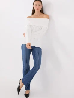 Suzy Shier Long Sleeve|Sweaters & Cardigans>Off-The-Shoulder Cable Knit Sweater