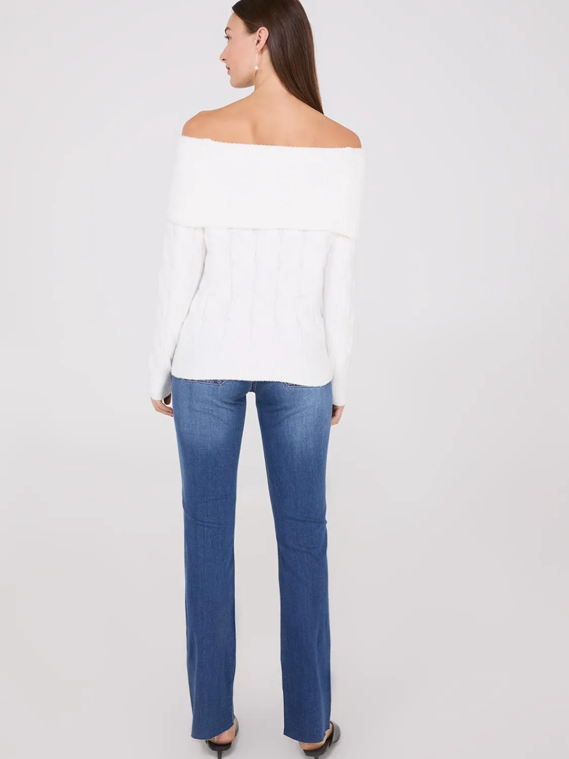Suzy Shier Long Sleeve|Sweaters & Cardigans>Off-The-Shoulder Cable Knit Sweater