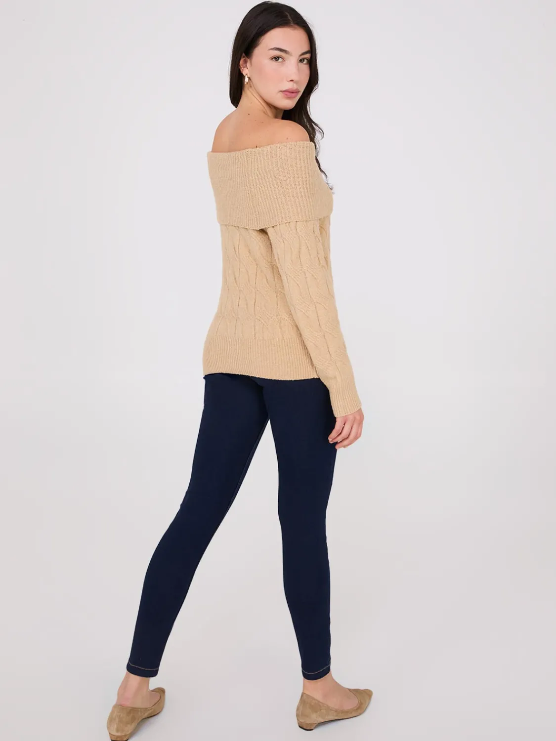 Suzy Shier Long Sleeve|Sweaters & Cardigans>Off-The-Shoulder Cable Knit Sweater
