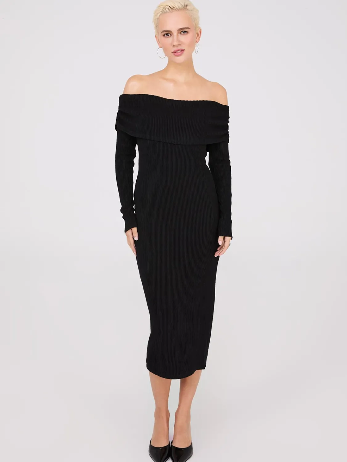 Suzy Shier Midi & Maxi|Party Dresses>Off-The-Shoulder Ribbed Column Dress