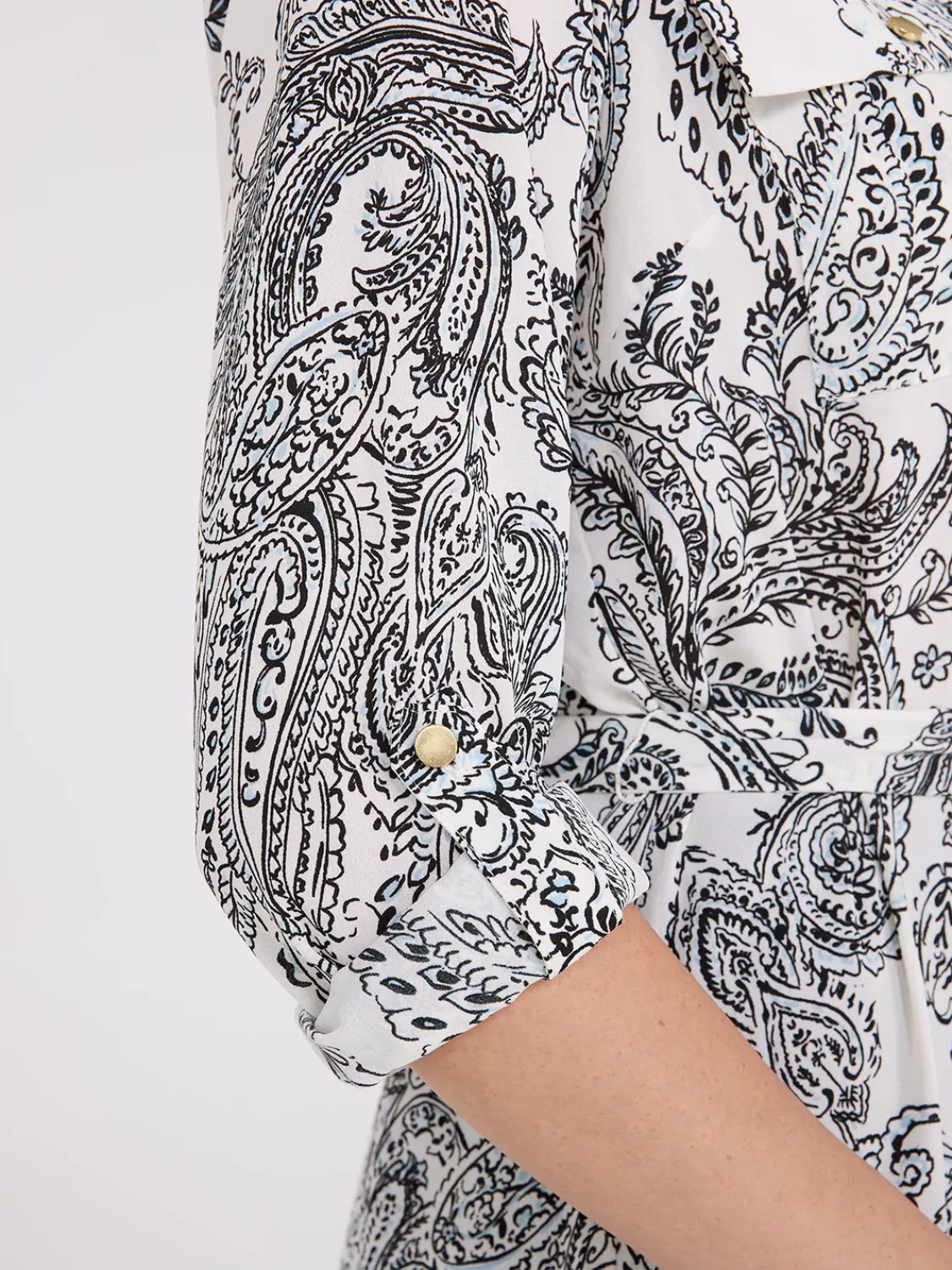 Suzy Shier Tops|Long Sleeve>Paisley Print Chiffon Belted Tunic Blouse