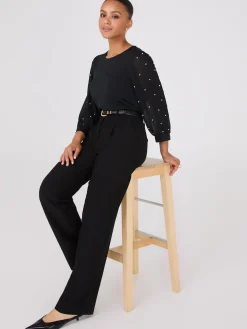 Suzy Shier Tops|Long Sleeve>Pearl Chiffon 3/4 Sleeve Top
