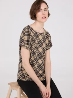 Suzy Shier Short Sleeve|Tank Tops & T-Shirts>Plaid Cuffed Dolman Sleeve T-Shirt