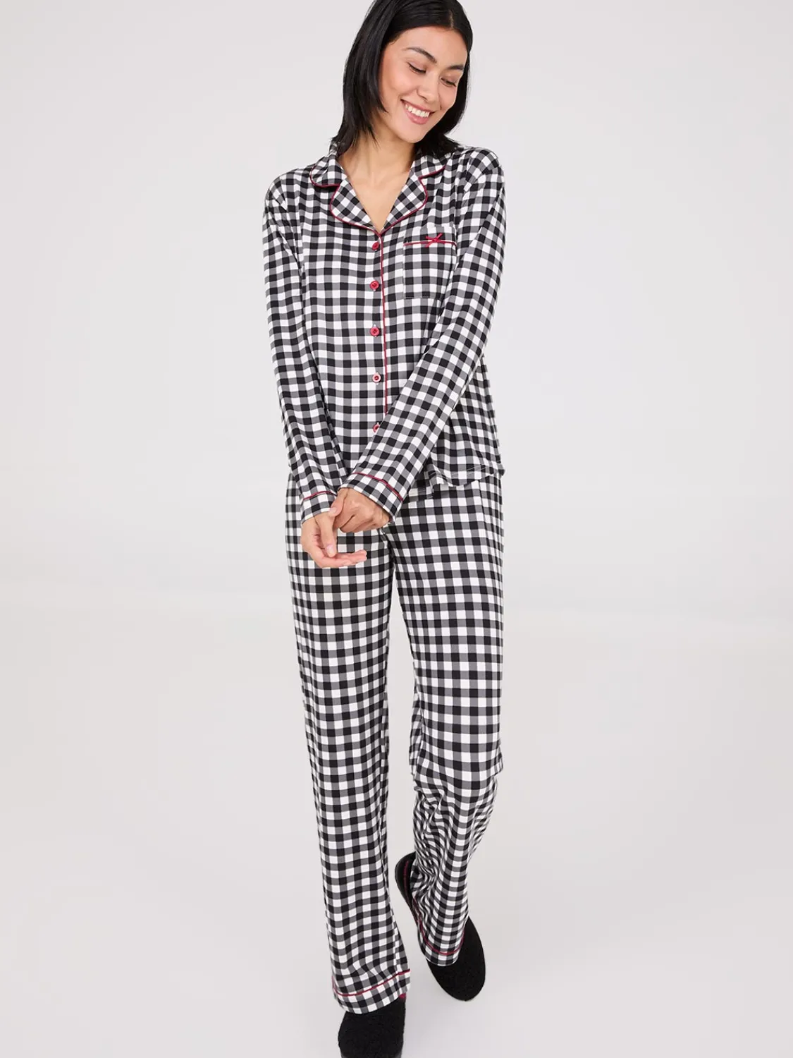 Suzy Shier Lounge & Pjs>Plaid Print Button-Down Pajama Set
