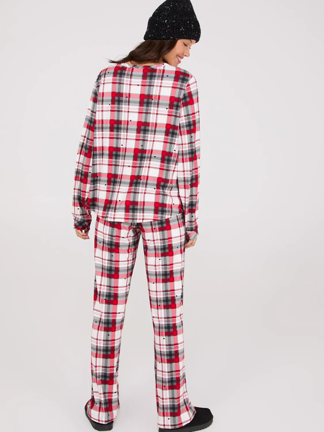 Suzy Shier Lounge & Pjs>Plaid Print Henley Pajama Set