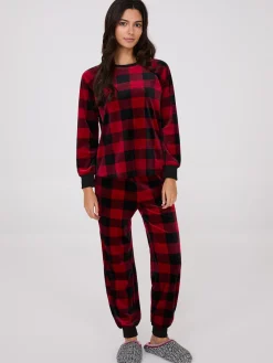 Suzy Shier Lounge & Pjs>Plaid Print Velour Pajama Set