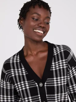 Suzy Shier Long Sleeve|Sweaters & Cardigans>Plaid V-Neck Knit Cardigan