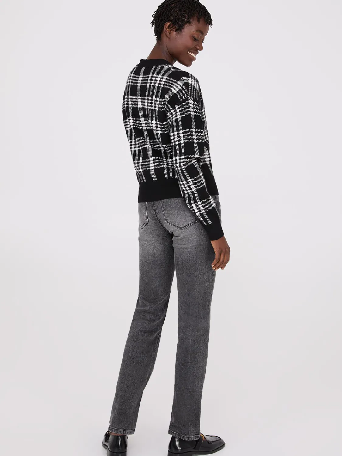 Suzy Shier Long Sleeve|Sweaters & Cardigans>Plaid V-Neck Knit Cardigan
