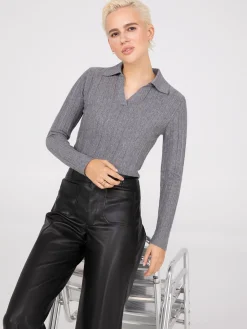 Suzy Shier Long Sleeve|Sweaters & Cardigans>Pleated Johnny Collar Sweater