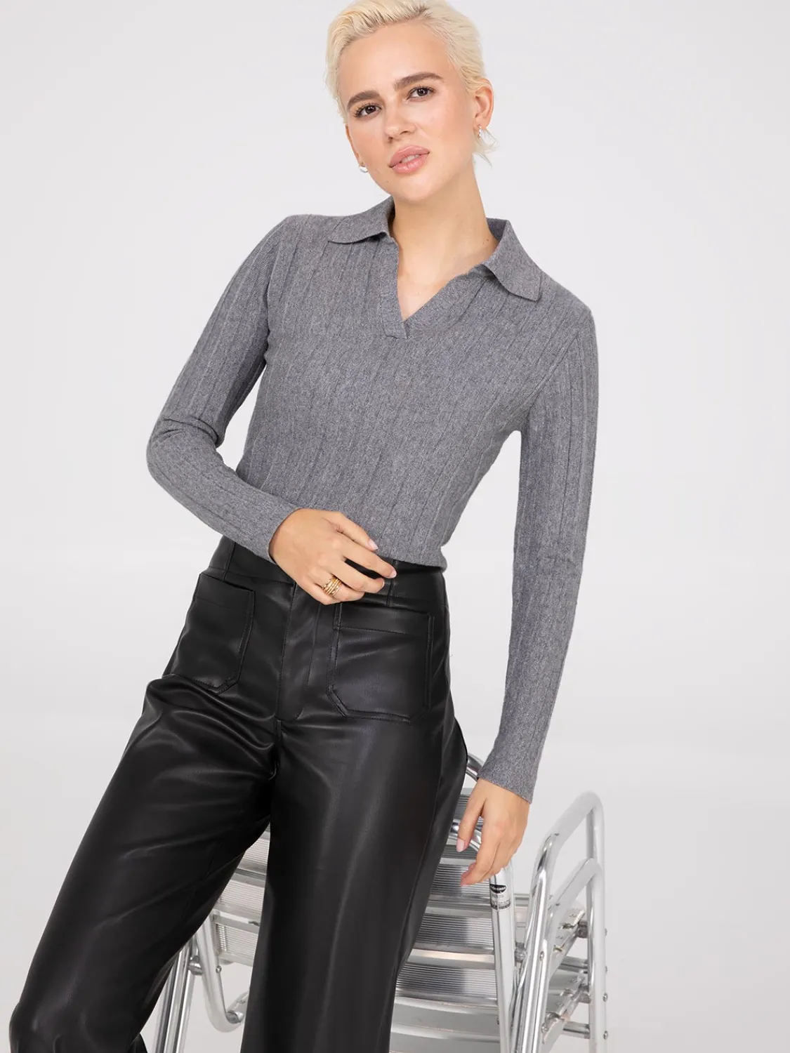 Suzy Shier Long Sleeve|Sweaters & Cardigans>Pleated Johnny Collar Sweater