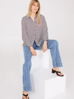 Suzy Shier Tops|Long Sleeve>Printed Chiffon Button-Front Blouse