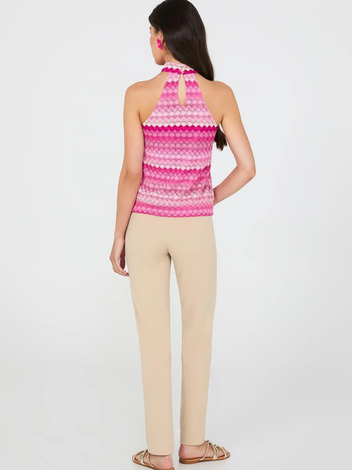 Suzy Shier Tops|Sleeveless>Printed Crochet Halter Neck Top