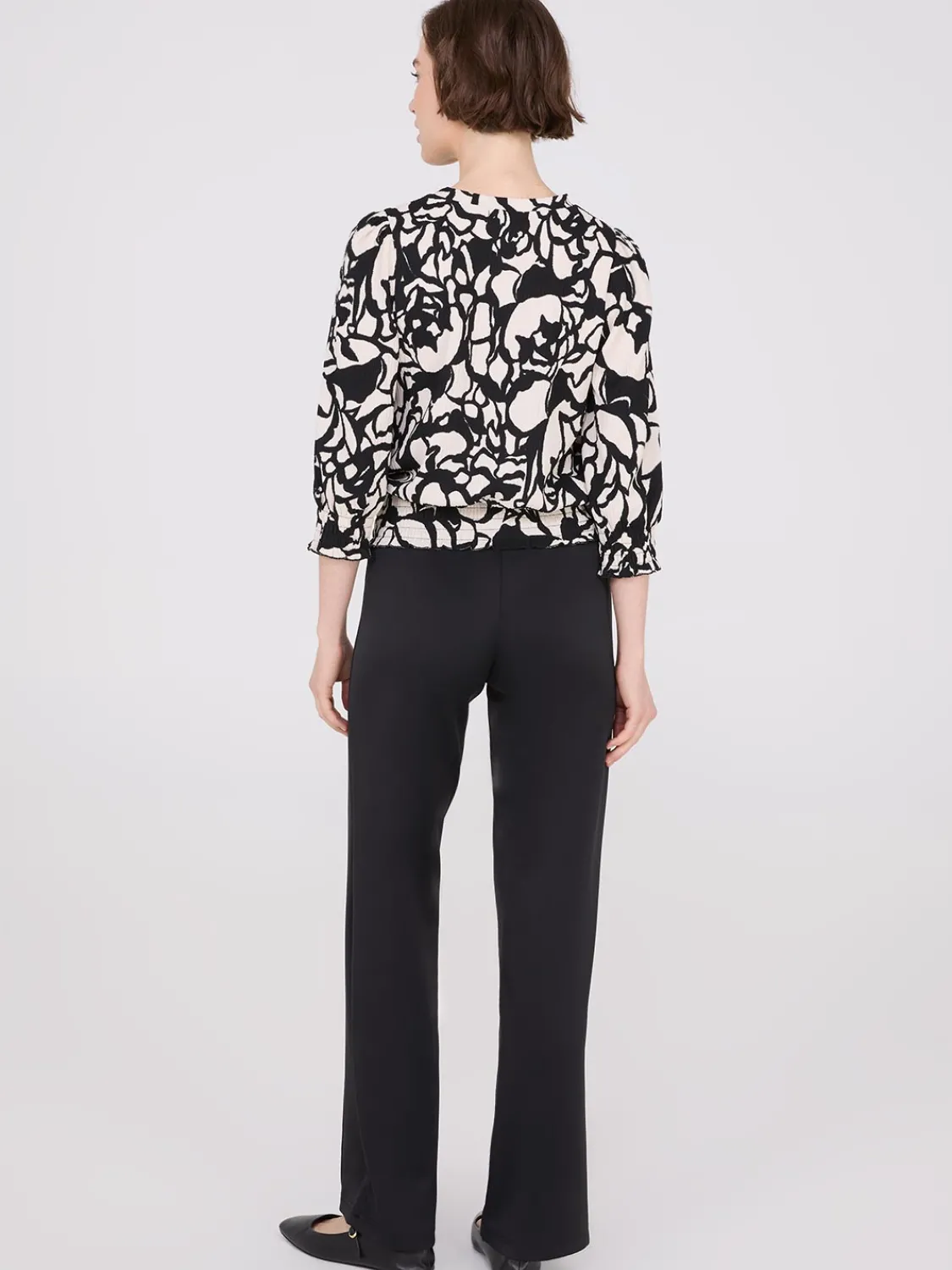 Suzy Shier Tops|Long Sleeve>Printed Textured 3/4 Sleeve Round Neck Top
