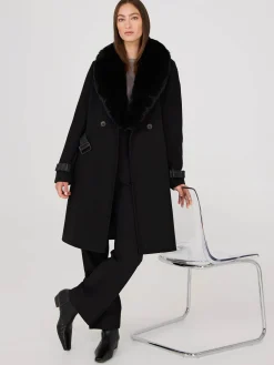 Suzy Shier Coats|Coats>Removable Faux Fur Collar Wrap Coat