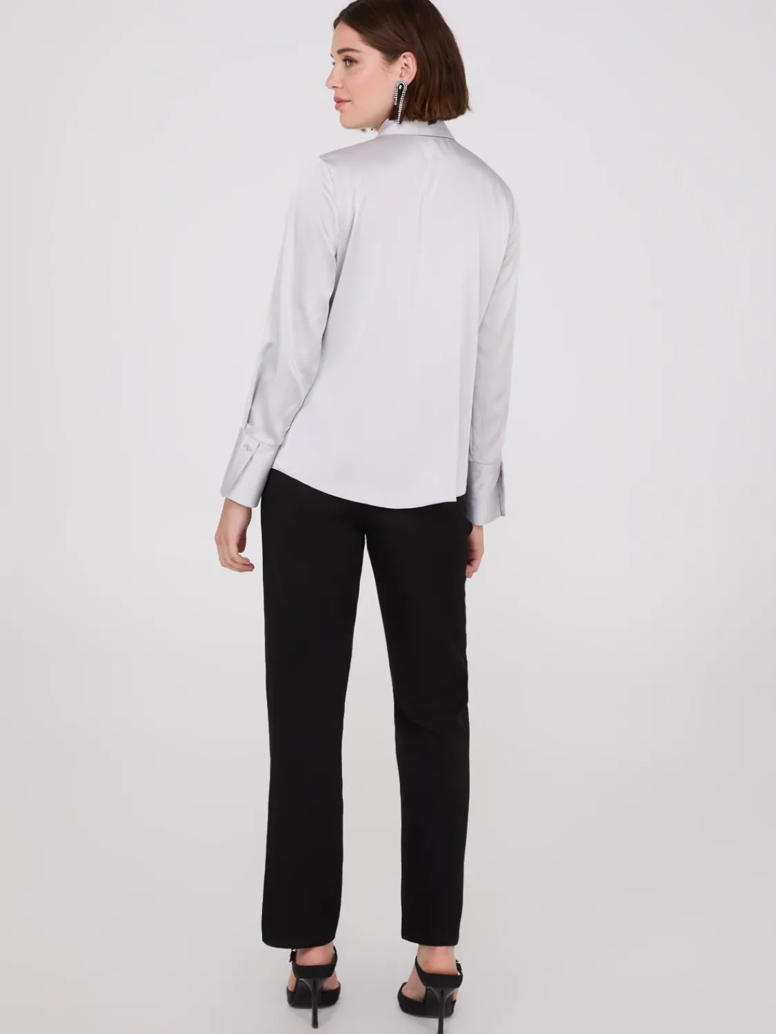 Suzy Shier Tops|Long Sleeve>Rhinestone Embellished Button-Front Blouse