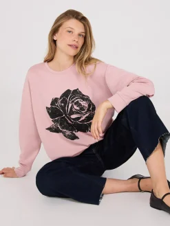 Suzy Shier Lounge & Pjs|Long Sleeve>Rhinestone Flower Graphic Sweatshirt