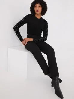 Suzy Shier Long Sleeve|Fashion Tops>Rhinestone Stud Crew Neck Sweater