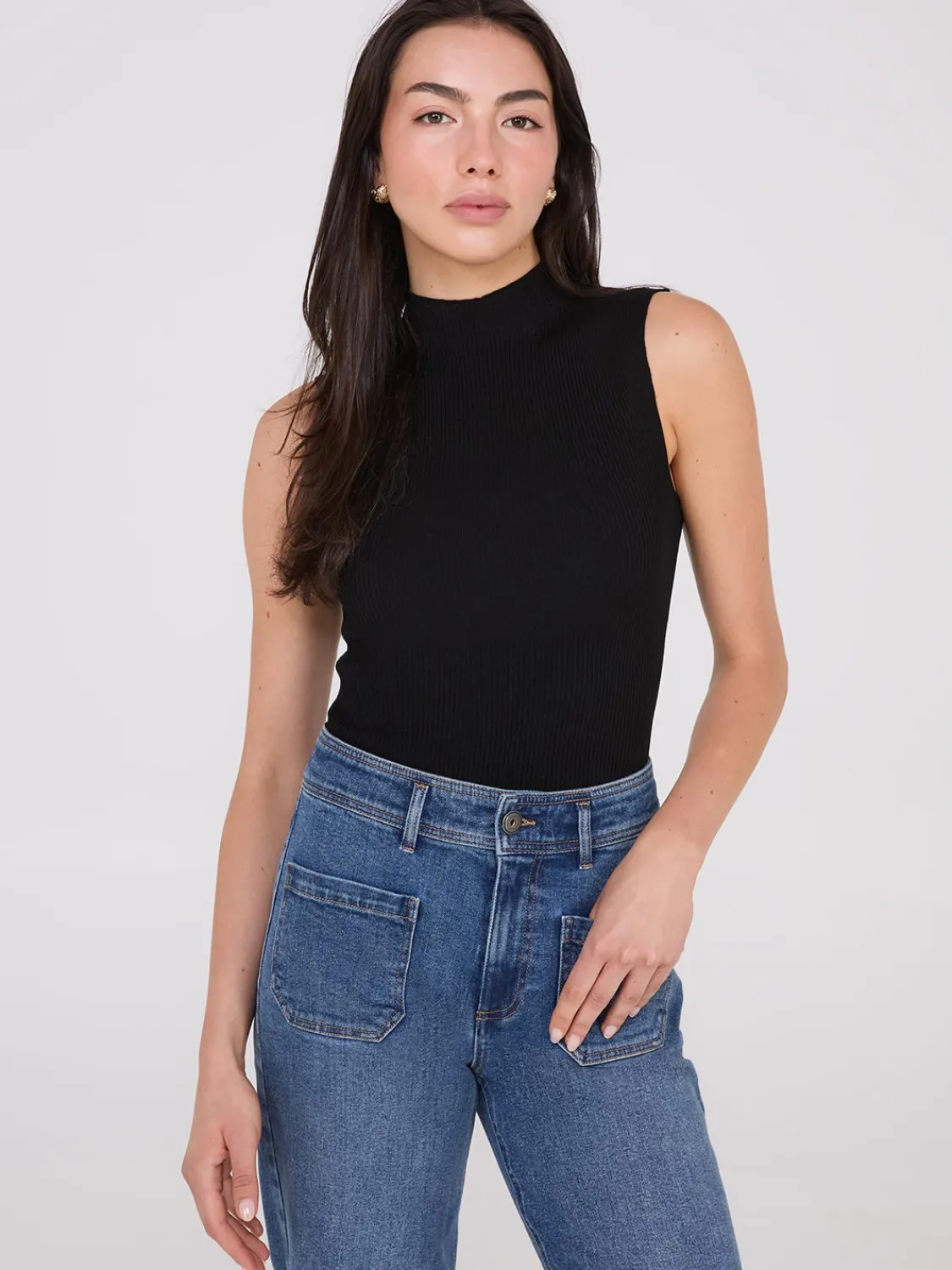 Suzy Shier Sleeveless|Sweaters & Cardigans>Ribbed Funnel Neck Sleeveless Sweater