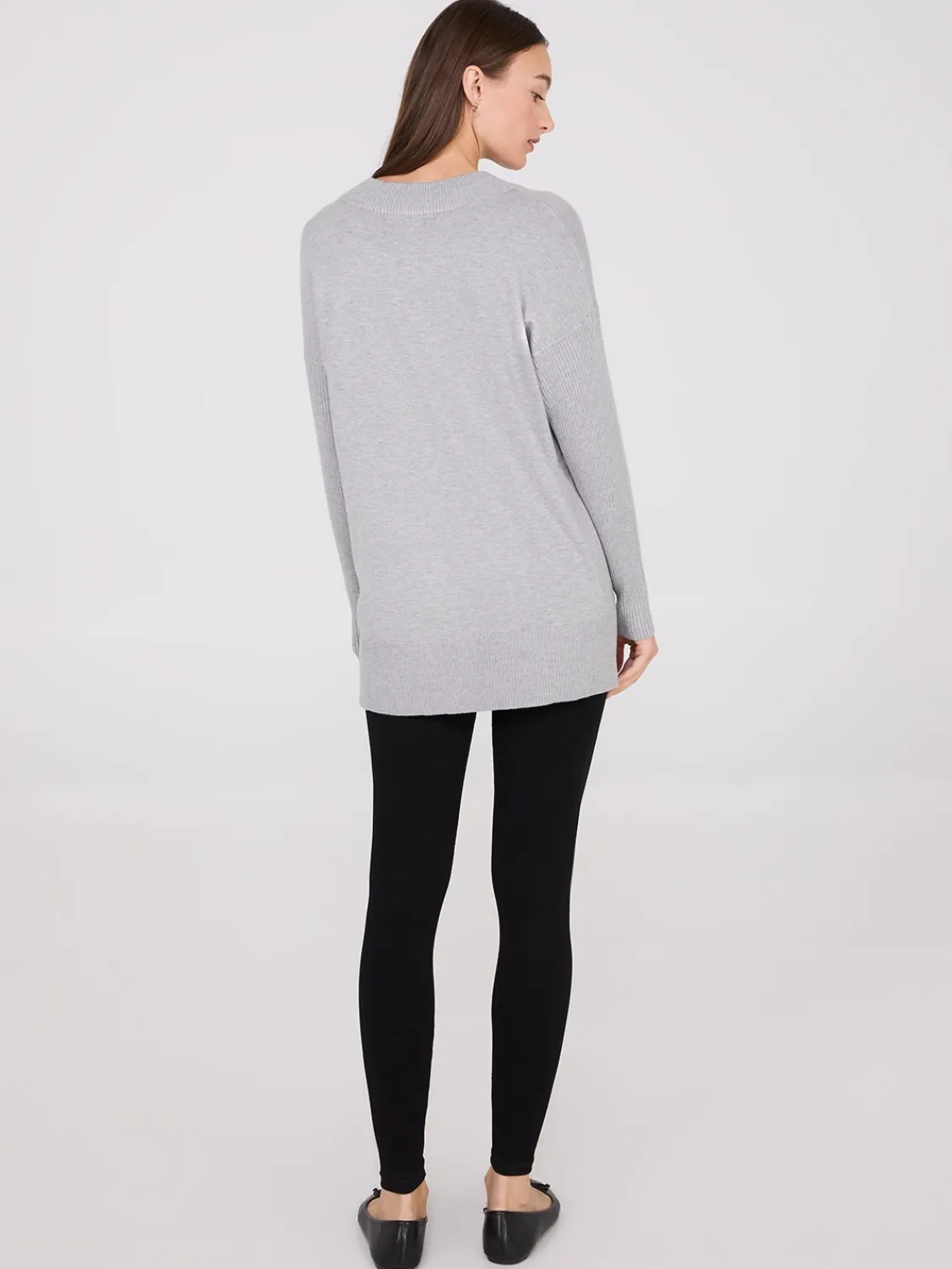 Suzy Shier Long Sleeve|Sweaters & Cardigans>Ribbed V-Neck Tunic Top