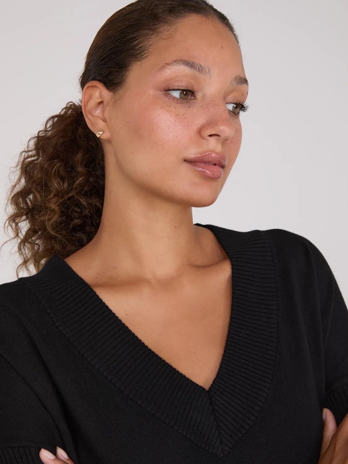 Suzy Shier Long Sleeve|Sweaters & Cardigans>Ribbed V-Neck Tunic Top