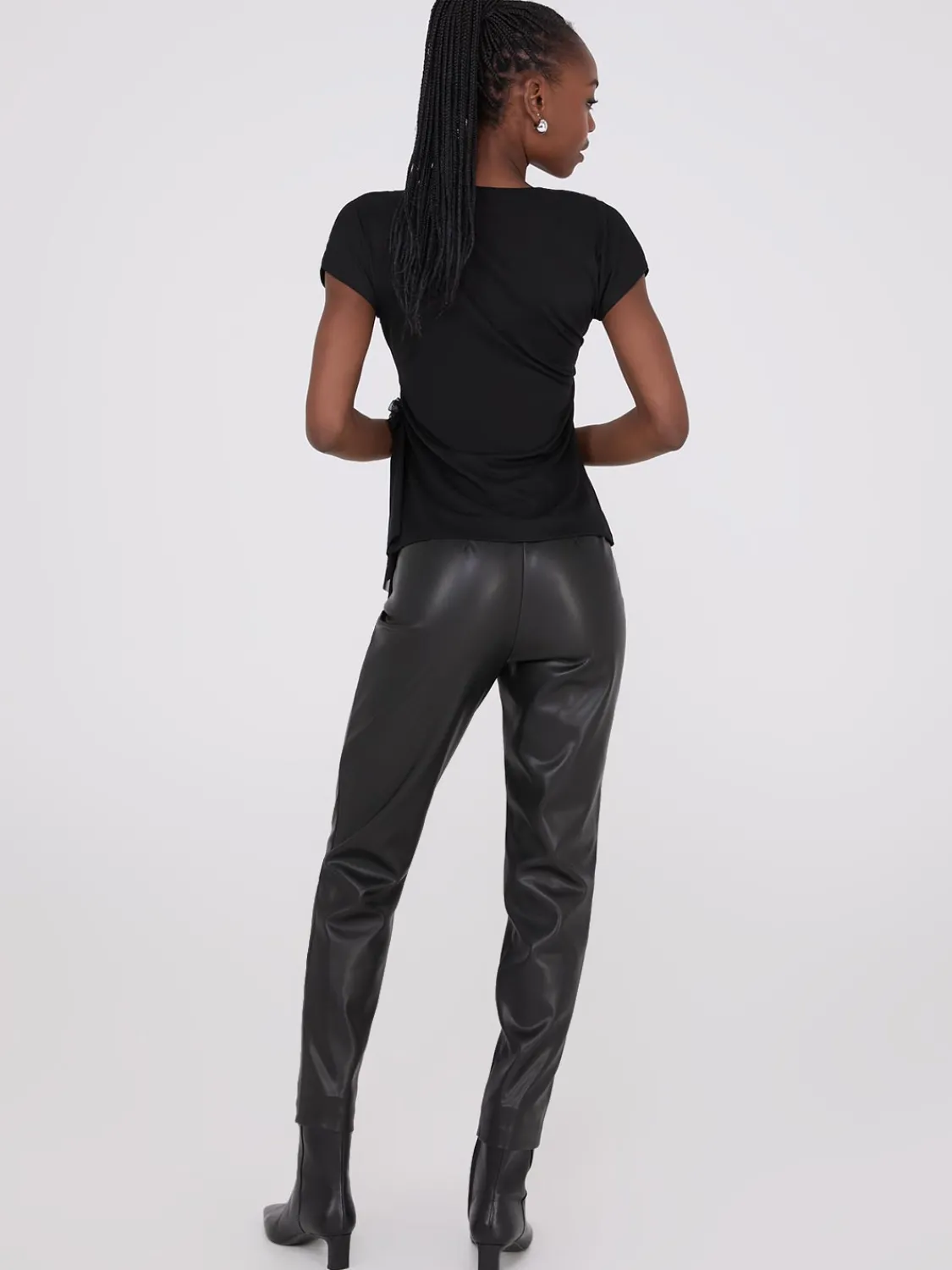 Suzy Shier Tops|Short Sleeve>Rosette Detail Crossover Mesh Top
