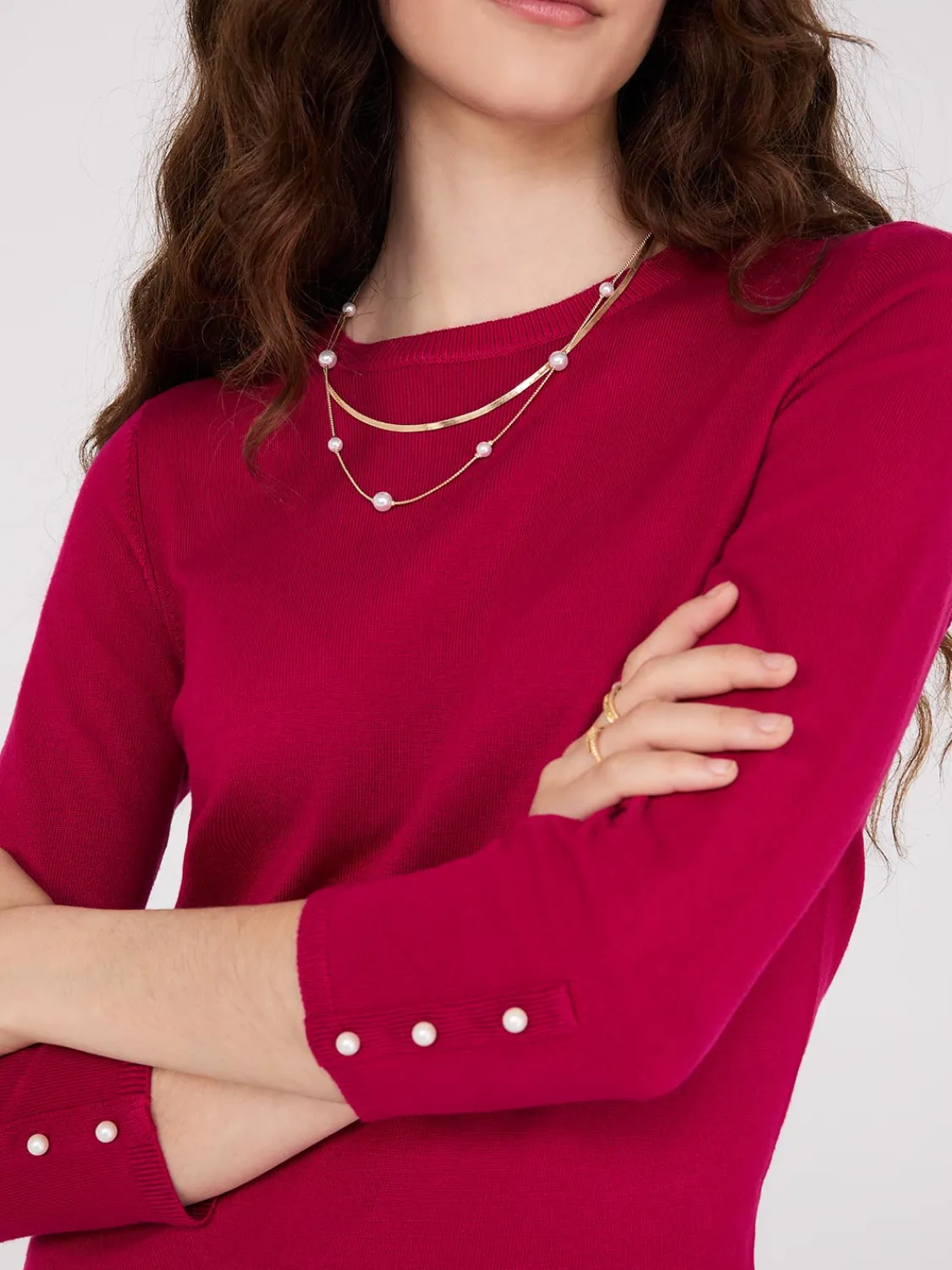 Suzy Shier Long Sleeve|Sweaters & Cardigans>Round Neck Sweater With Button Details