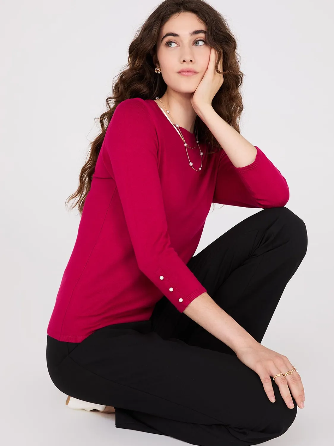 Suzy Shier Long Sleeve|Sweaters & Cardigans>Round Neck Sweater With Button Details