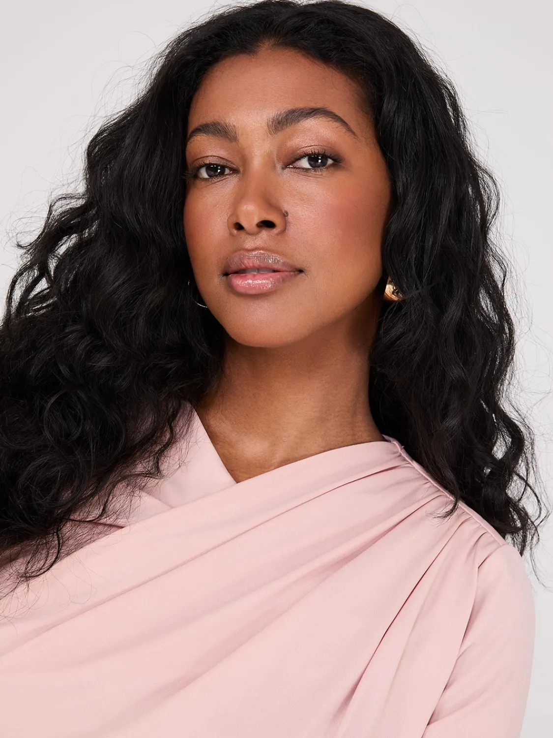 Suzy Shier Tops|Long Sleeve>Ruched Drape Neck Top