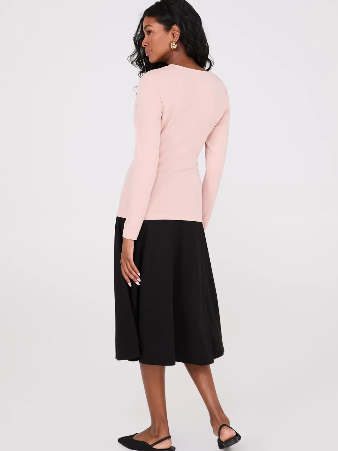 Suzy Shier Tops|Long Sleeve>Ruched Drape Neck Top