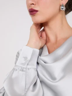 Suzy Shier Tops|Long Sleeve>Satin Cowl Neck Blouse
